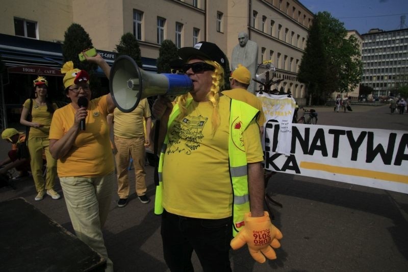 Żółta Alternatywa żąda uwolnienia kaczki! Happening w pasażu Schillera