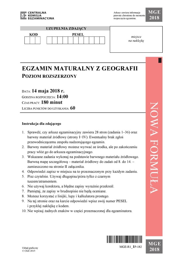 MATURA GEOGRAFIA 2018 ODPOWIEDZI. Matura z geografii poziom rozszerzony ARKUSZ CKE, ZADANIA