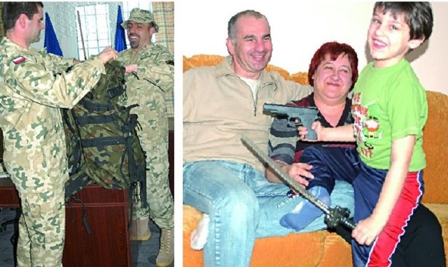 Żołnierze z Gołdapi już pakują plecaki na wyjazd na wojnę. Sierżant Sławomir Budnik (zdjęcie z prawej) żegna się z żoną Beatą i 6-letnim synkiem Damianem. &#8211; Najtrudniej jest, gdy słyszę o śmierci żołnierza... &#8211; mówi pani Beata. &#8211; Wtedy skóra cierpnie...