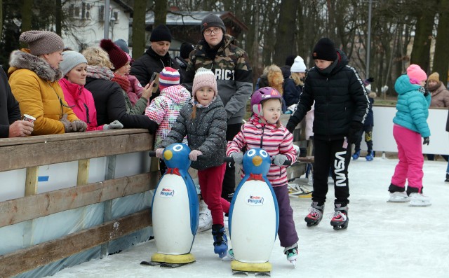 W parku miejskim w Grudziądzu czynne jest sztuczne lodowisko. Na czas ferii zimowych 2022 obniżono cenę biletów dla dzieci
