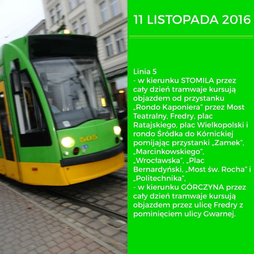 11 listopada pięć linii tramwajowych w Poznaniu zmieni swoje...