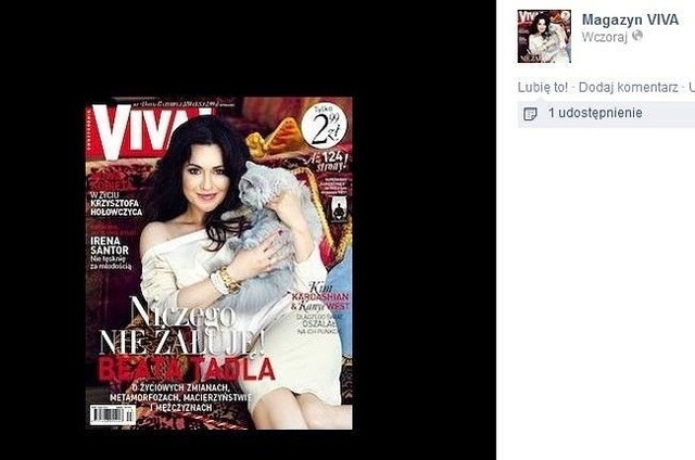 Beata Tadla na okładce "Vivy" (fot. screen z Facebook.com)