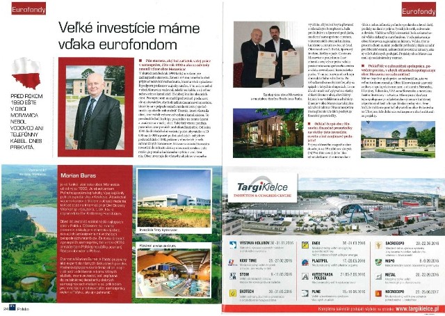 Skan artykułu słowackiej gazety z wójtem Morawicy Marianem Burasem i prezentacją gminy.