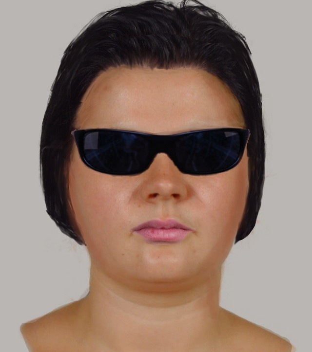 Portret pamięciowy kobiety, która jest podejrzana o oszustwo.