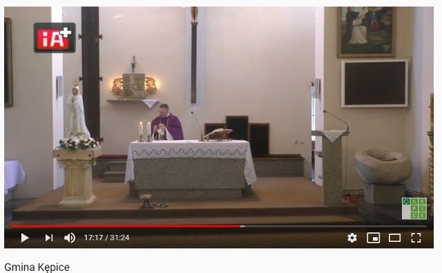Screen z próbnej emisji mszy z kościoła w Kępicach.