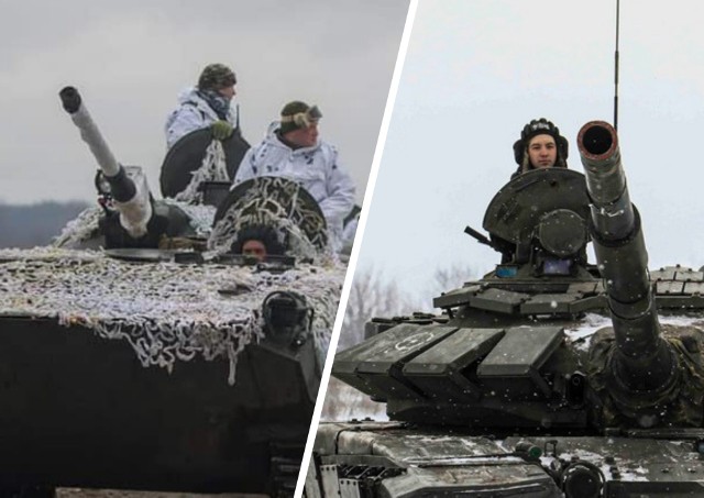 Wojna rosyjsko - ukraińska wisi na włosku. Nz. od lewej czołgiści rosyjscy i ukraińscy.