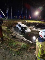 BMW wjechało do stawu i w nim zatonęło. Kierowca był pijany