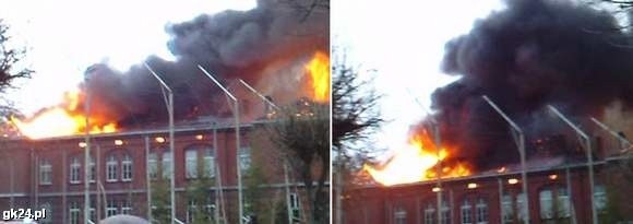 Pożar budynku szkoły w Sianowie.