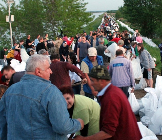 Setki osób pracowały w rejonie mostu na Łęgu, broniąc wałów przed pęknięciem i zalaniem drogi łączącej Tarnobrzeg ze Stalową Wolą.