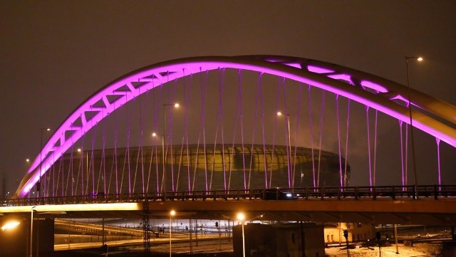 Gdańsk podświetlony na różowo w ramach akcji Pink Lips Projekt