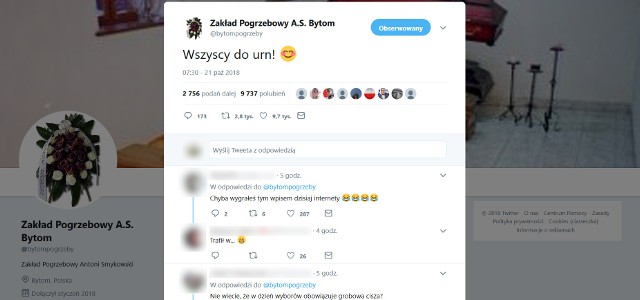 "Wszyscy do urn!" w dniu wyborów samorządowych Zakład Pogrzebowy A.S. Bytom ponownie zawojował internet