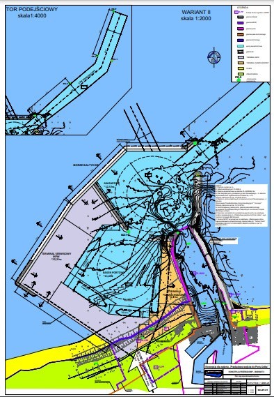 Wariant II koncepcji rozbudowy portu. Obecne wejście do...