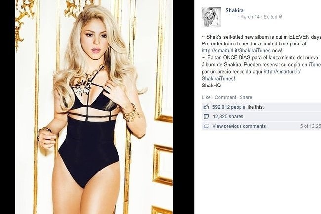 Shakira w 2014 r. (fot. screen z Facebook.com)