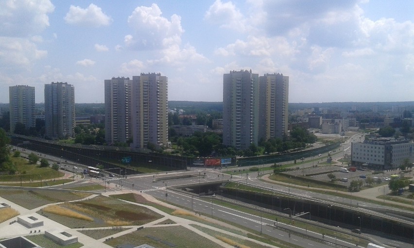 Widok na Katowice z wieży wyciągowej szybu Warszawa II