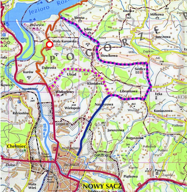 Mapa objazdów wokół Woli Kurowskiej