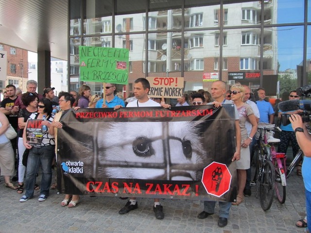 Wrocław, 10.07.2013, protest mieszkańców Brześcia w gminie Żórawina przeciwko budowie w ich wsi fermy norek