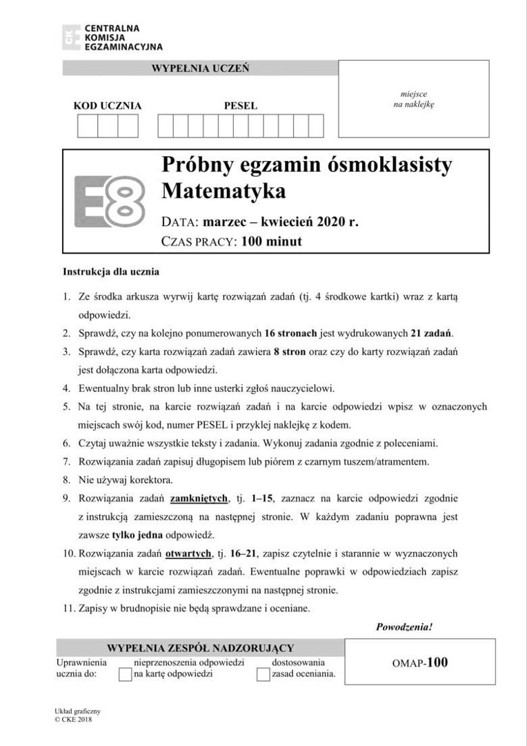 Probny Egzamin Osmoklasisty Matematyka 2023