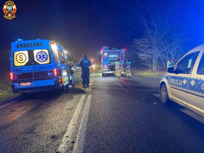 Poważny wypadek pod Wrocławiem. Bus, przewożący pasażerów, wjechał do rowu. Są ranni [ZDJĘCIA]