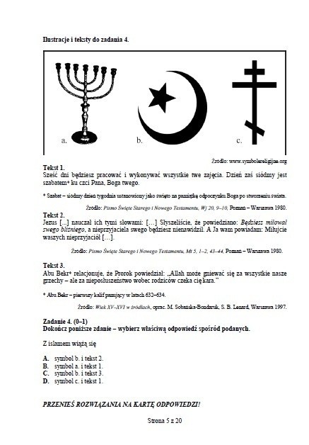 Egzamin gimnazjalny 2014: Symbole religijne i rozbiory POLSKI, WOS, HISTORIA [PYTANIA + ODPOWIEDZI]