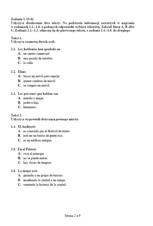 Próbny egzamin gimnazjalny: Język hiszpański rozszerzony (ODPOWIEDZI I ARKUSZ)