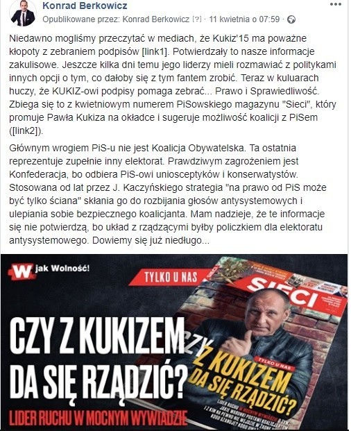 Wybory do Europarlamentu 2019. Berkowicz wygrał proces wyborczy z Kukiz'15