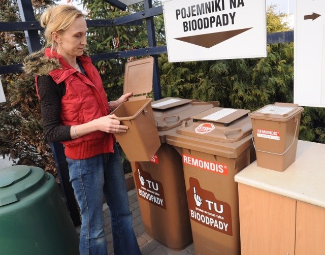 Takie pojemniki na bioodpady ustawia się w domu, te duże stoją w wiatach śmietnikowych.