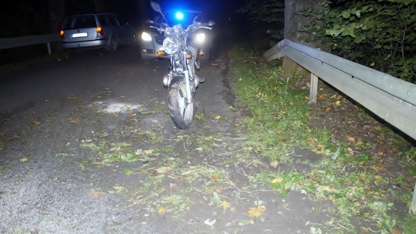 Wypadek pijanego motocyklisty na trasie Budowo- Unichowo (ZDJĘCIA)