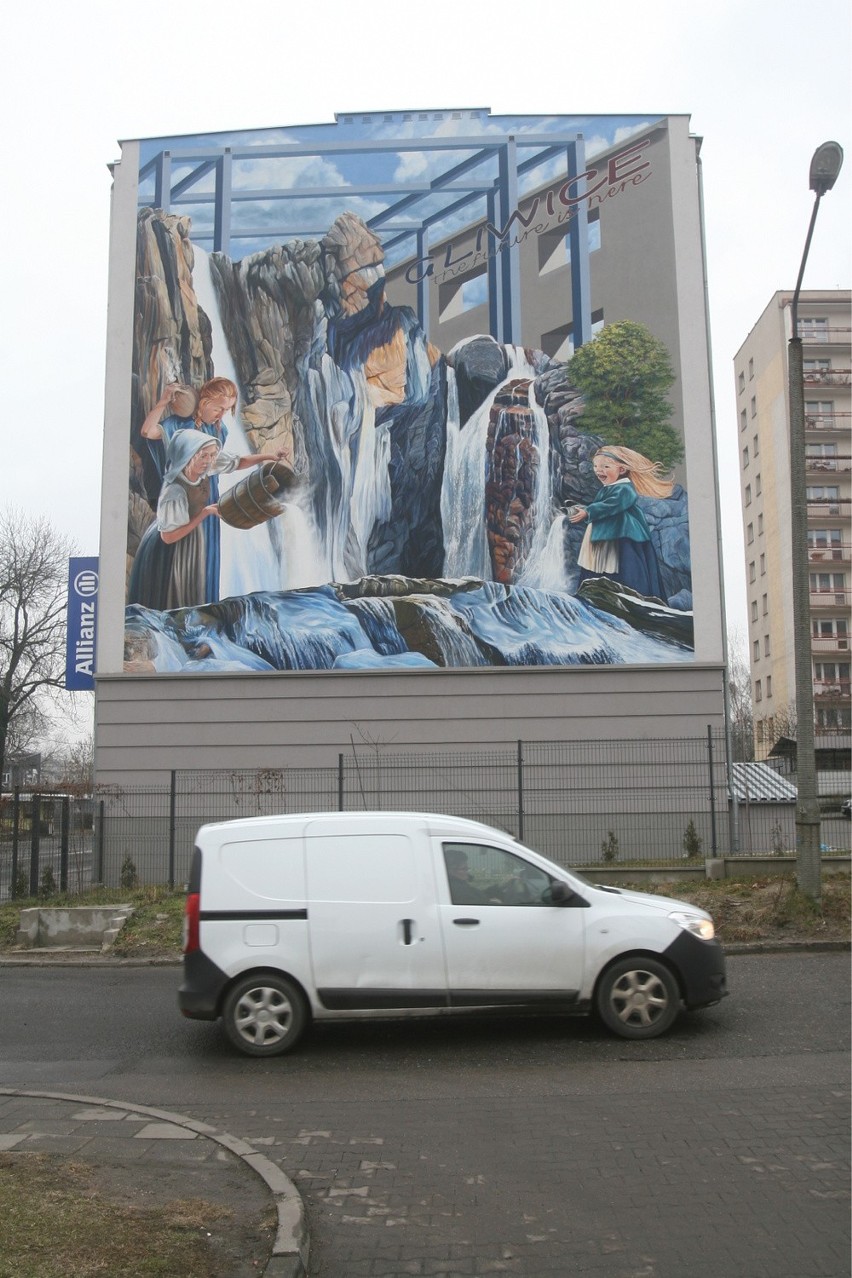 Mural w Gliwicach na budynku przy ulicy Pszczyńskiej