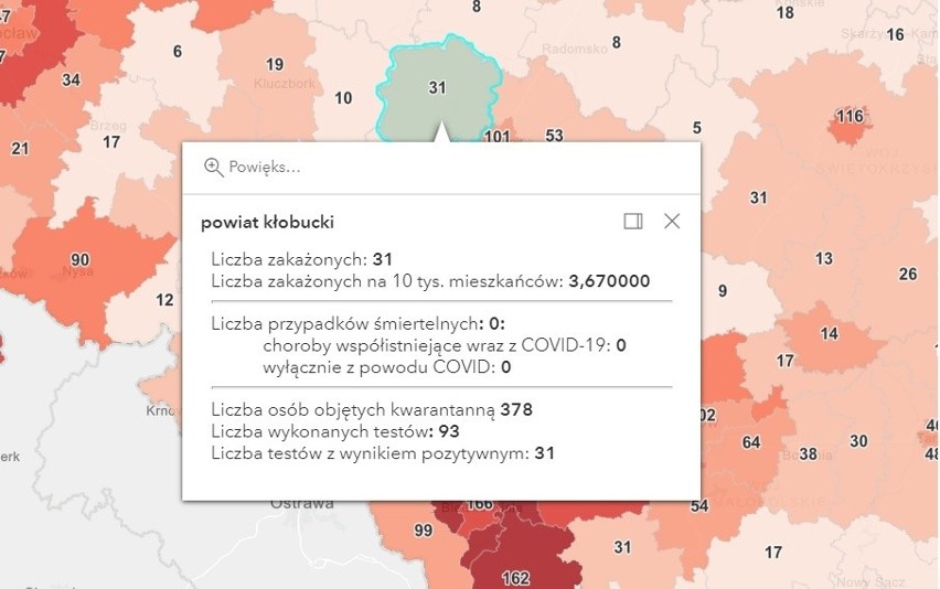 Liczba zakażeń w Polsce i w powiatach woj. śląskiego 12...
