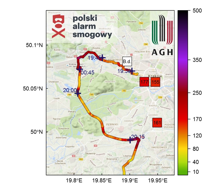 Kolor pomarańczowy oznacza dostateczną jakość powietrza (120...