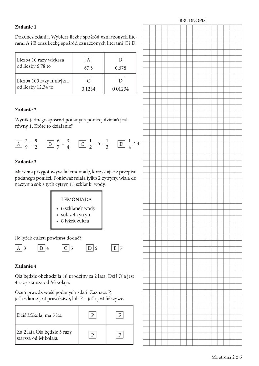 Test piątoklasisty - arkusze