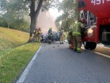 Szestno. Śmiertelny wypadek. Kierowca samochodu osobowego Toyota Rav 4 uderzył w drzewo. Pojazd stanął w płomieniach. 12.09.2022 r.
