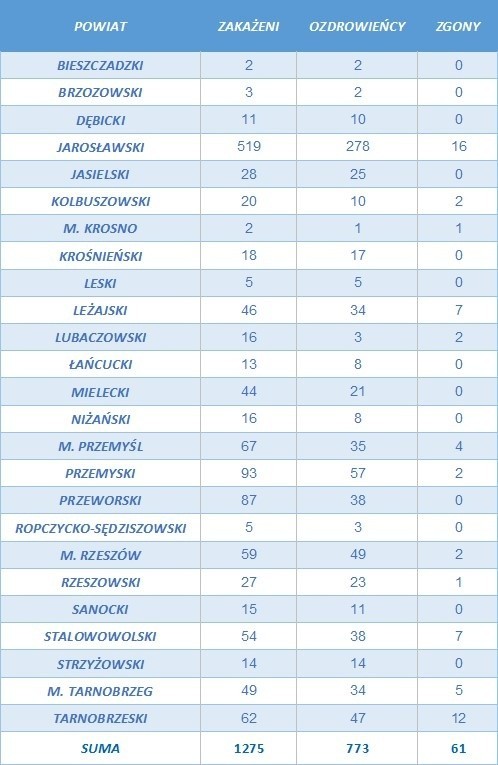 Koronawirus w podkarpackich powiatach. Dane sanepidu z 20...