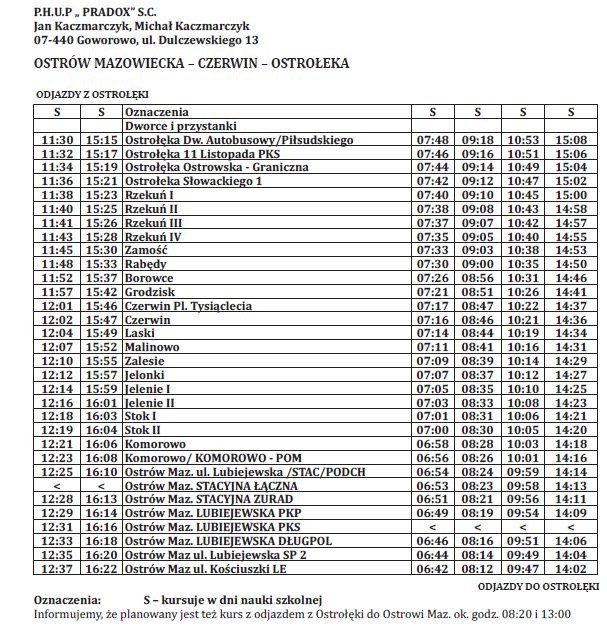 Rozkład jazdy autobusów w Ostrowi Mazowieckiej [Darex, Pradox, Siedlecki, Zawistowscy]