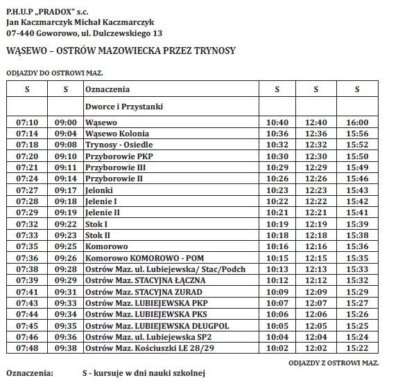 Rozkład jazdy autobusów w Ostrowi Mazowieckiej [Darex, Pradox, Siedlecki, Zawistowscy]