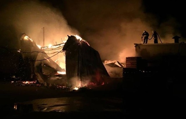 Kalisz: Nocny pożar tartaku w Grabowie nad Prosną. Spłonęła hala produkcyjna [ZDJĘCIA]