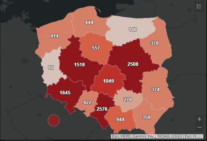 Liczba zakażonych koronawirusem w województwie śląskim jest...