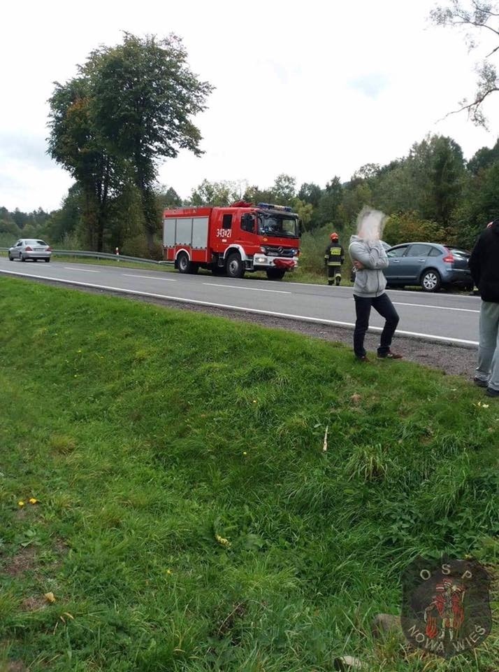 Wypadek na DK 75 w Maciejowej. Zderzyły się dwa pojazdy. Jedna osoba w szpitalu [ZDJĘCIA]