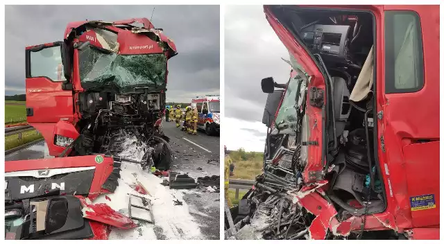 Zderzenie trzech ciężarówek na autostradzie A4 na wysokości Strzelec Opolskich. Jeden z kierowców był zakleszczony w kabinie.