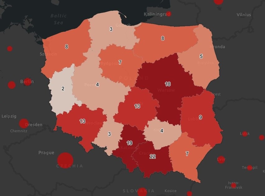 Mapa zakażeń koronawirusa w Polsce | COVID-19 | Raport zakażeń Ministerstwa Zdrowia i WHO