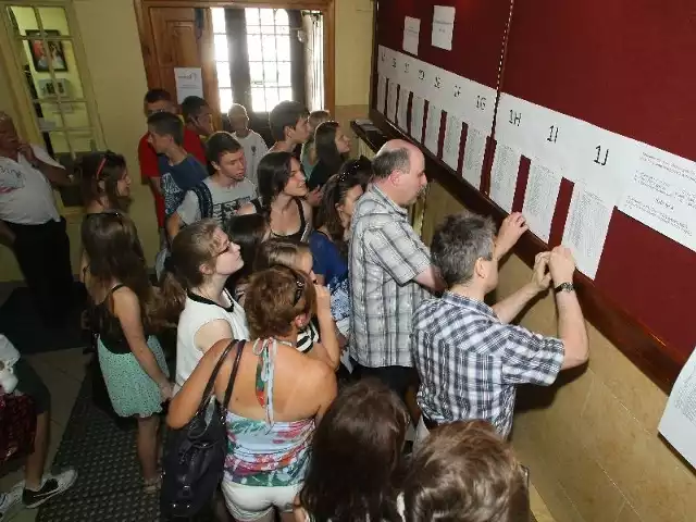 W czwartek o godzinie 12 ogłoszono wyniki rekrutacji do liceów. Nauczyciele II Liceum Ogólnokształcącego imienia Jana Śniadeckiego w Kielcach wywieszają listy przyjętych.