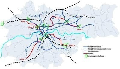 Plan nowych linii tramwajowych i metra w projekcie studium zagospodarowania Krakowa