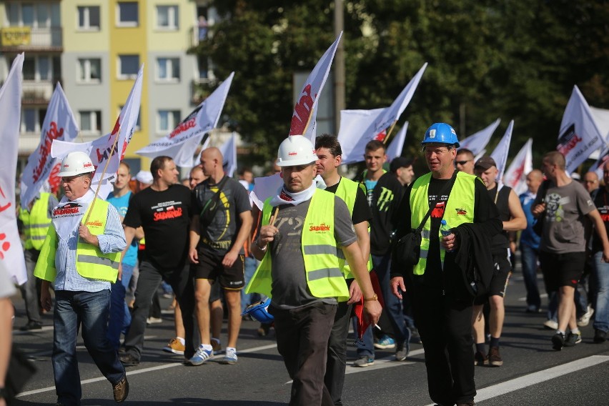 Demonstracja górników w Sosnowcu i Katowicach