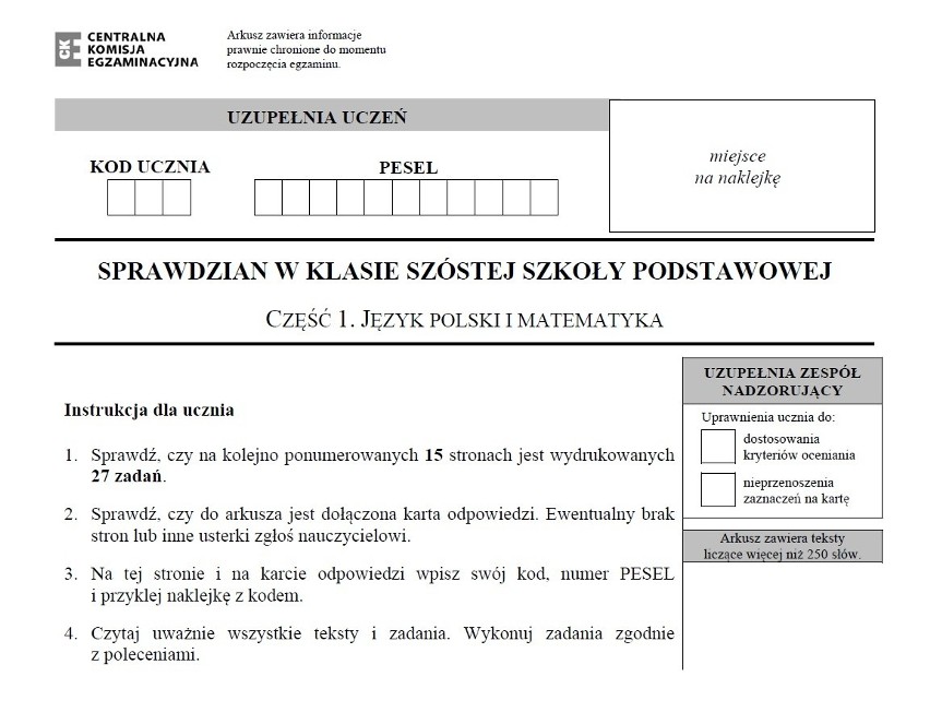 Odpowiedzi ze sprawdzianu szóstoklasisty 2016 - język polski...