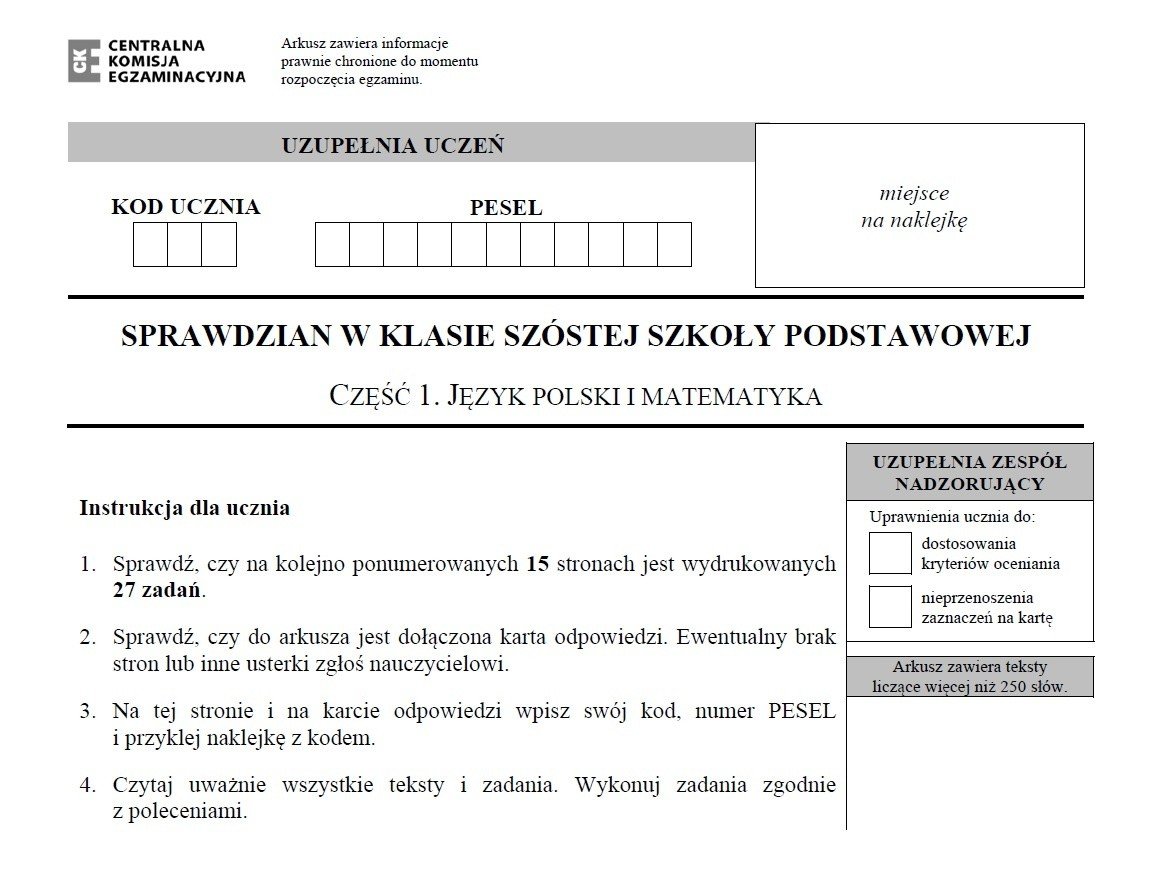 Sprawdzian Rosyjski Wot I My 1 Sprawdzian szóstoklasisty 2016. ODPOWIEDZI: Język polski i matematyka [ARKUSZE CKE, PYTANIA