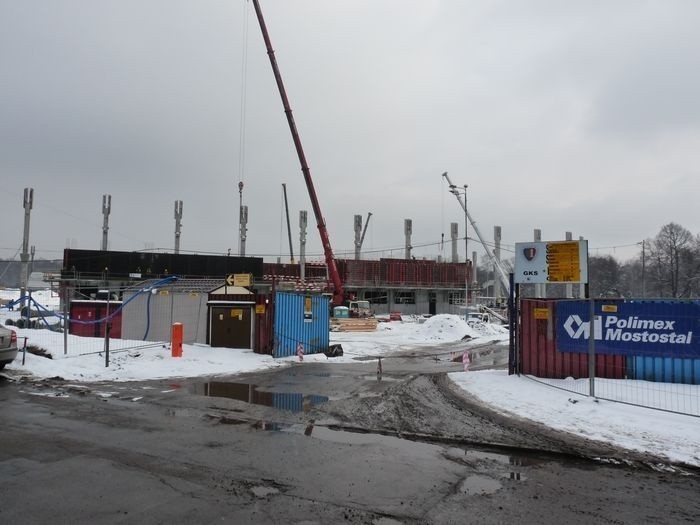 Budowa stadionu Piasta Gliwice (styczeń 2010)