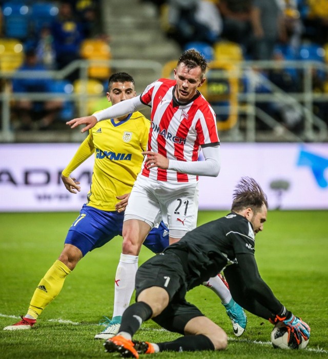 Adam Deja w meczu przeciwko Arce Gdynia (8 maja 2018 r.)