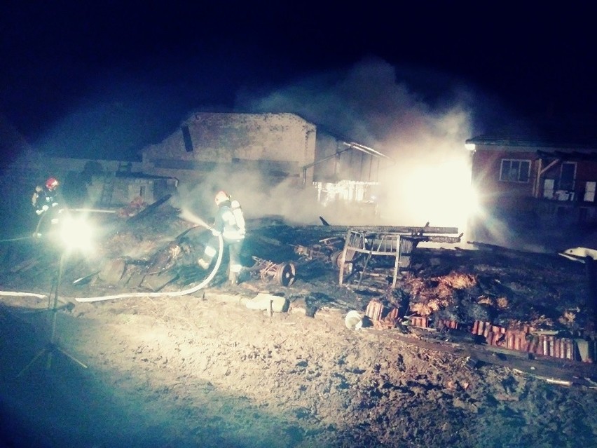 Duży pożar w Zagajach Dębiańskich. Akcja trwała 10 godzin! To była niespokojna noc dla pińczowskich strażaków [ZDJĘCIA]