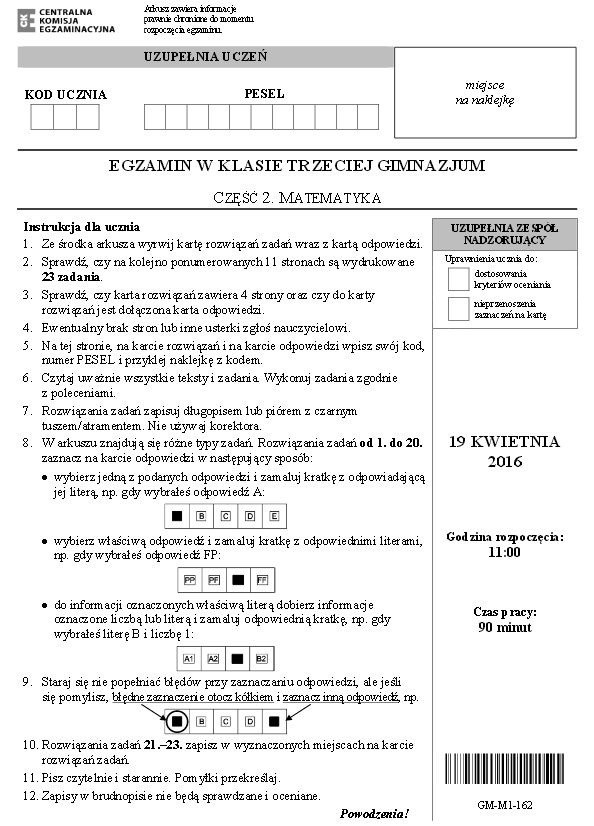 EGZAMIN GIMNAZJALNY MATEMATYKA -  co było? ODPOWIEDZI,...