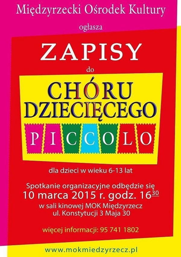 W Międzyrzeczu ruszyły zapisy do chóru dziecięcego. Spotkanie organizacyjne w tej sprawie odbędzie się we wtorek w Międzyrzeckiem Ośrodku Kultury.